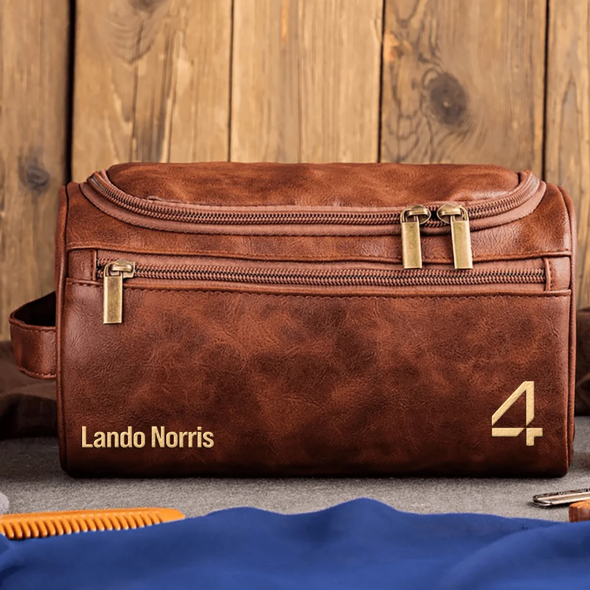 Lando Norris McLaren - Leather Toiletry Bag BL19425A4 - Dark Brown