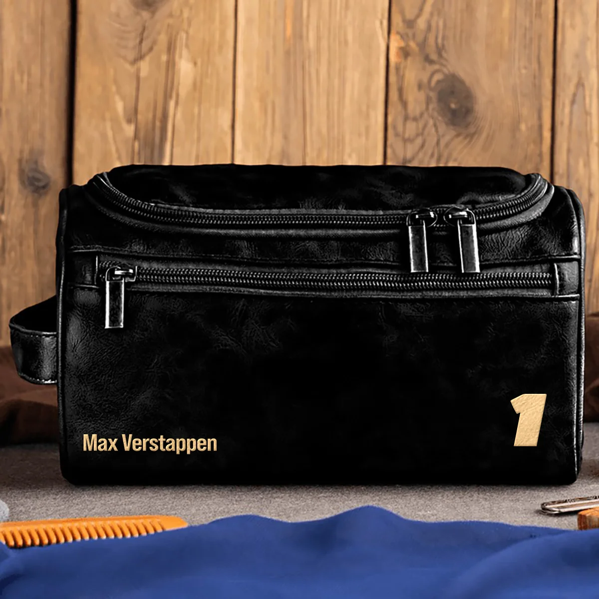 Max Verstappen Red Bull Racing - Leather Toiletry Bag BL19425A1 - Black
