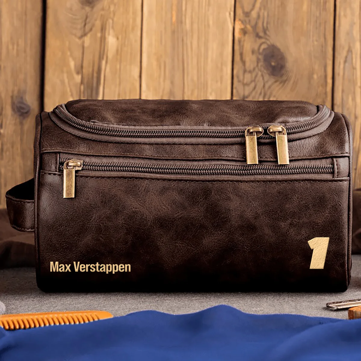 Max Verstappen Red Bull Racing - Leather Toiletry Bag BL19425A1 - Coffee