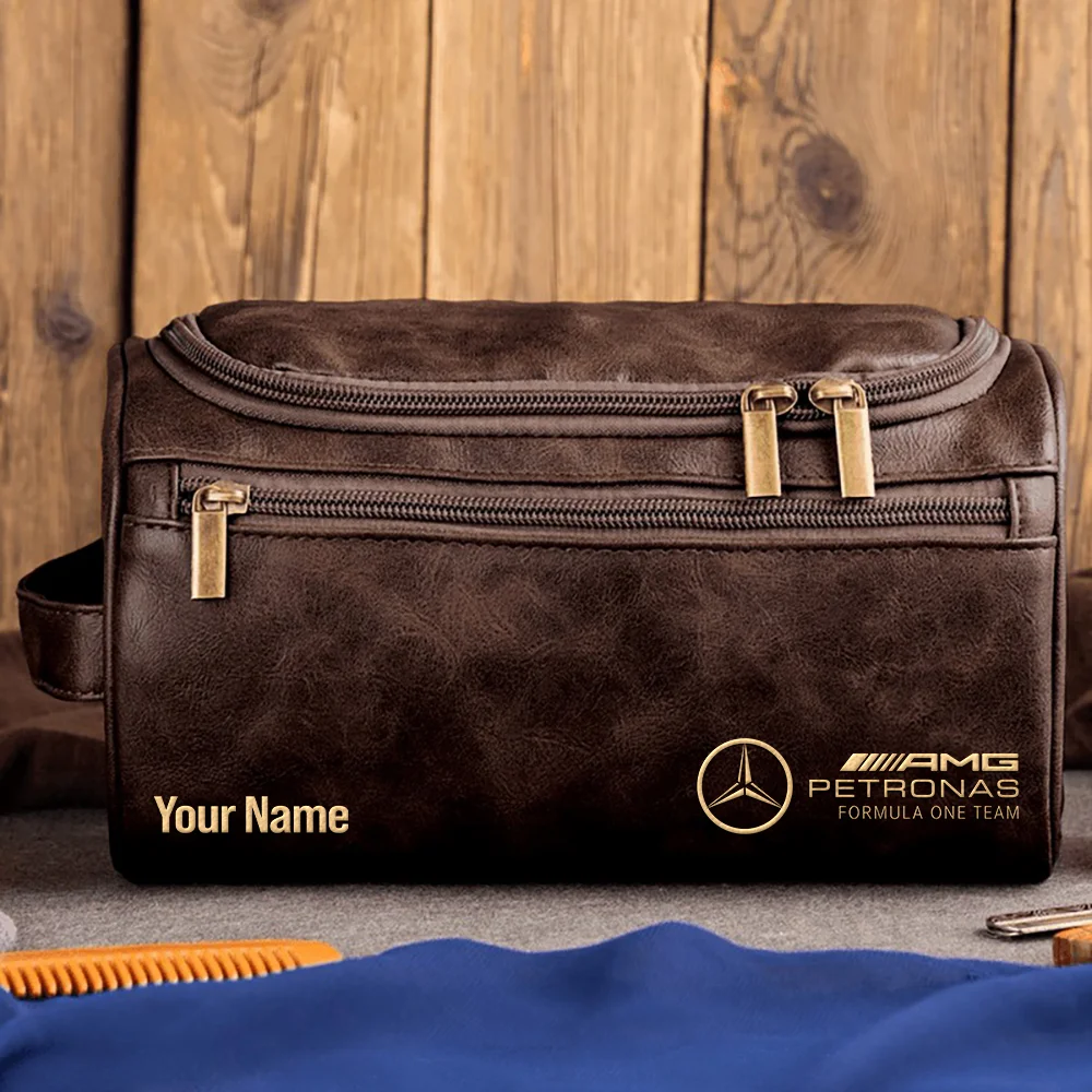 Mercedes F1 Team - Personalized Leather Toiletry Bag BL18425A1MER - Coffee