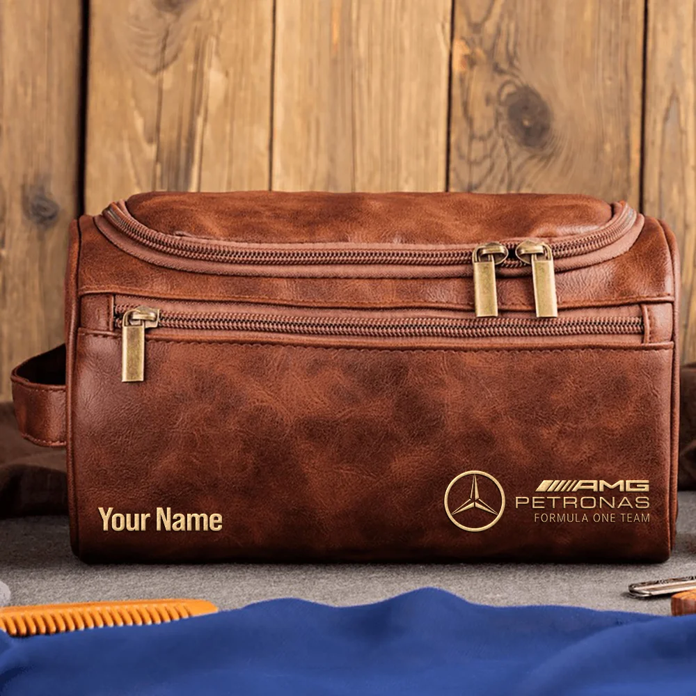 Mercedes F1 Team - Personalized Leather Toiletry Bag BL18425A1MER - Dark Brown