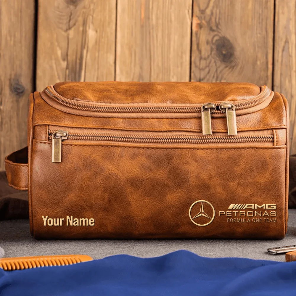 Mercedes F1 Team - Personalized Leather Toiletry Bag BL18425A1MER - Light Brown