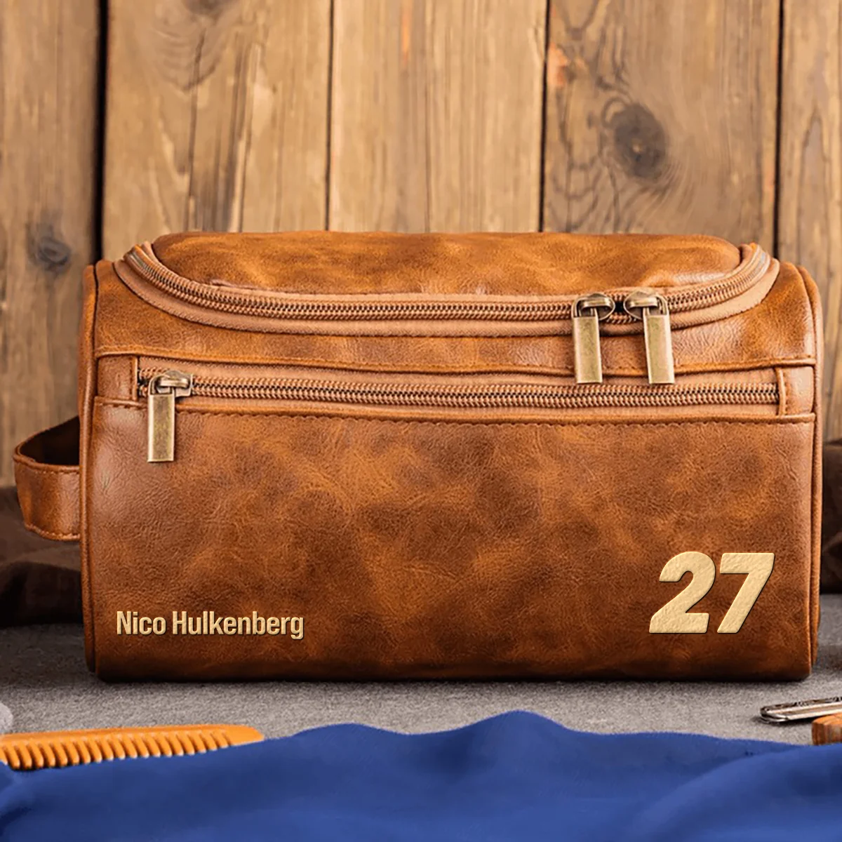 Nico Hulkenberg Kick Sauber - Leather Toiletry Bag BL19425A27 - Light Brown