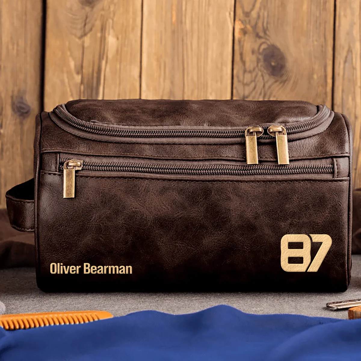 Oliver Bearman Haas - Leather Toiletry Bag BL19425A87 - Coffee