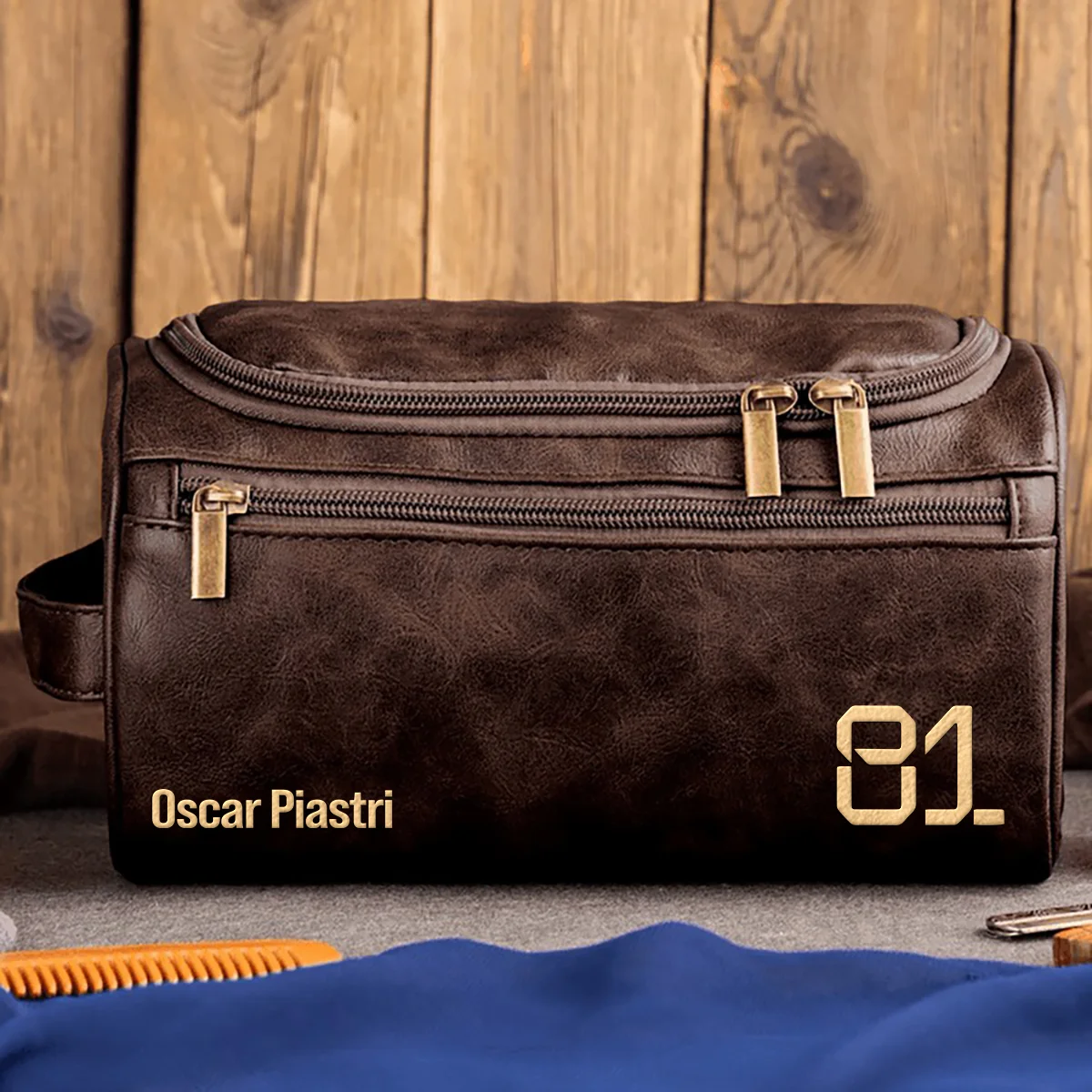 Oscar Piastri McLaren - Leather Toiletry Bag BL19425A81 - Coffee