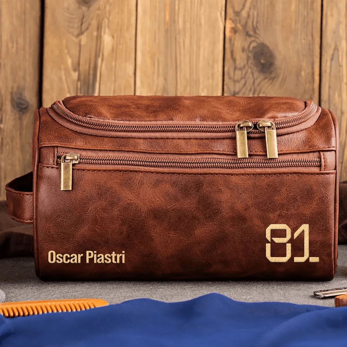 Oscar Piastri McLaren - Leather Toiletry Bag BL19425A81 - Dark Brown