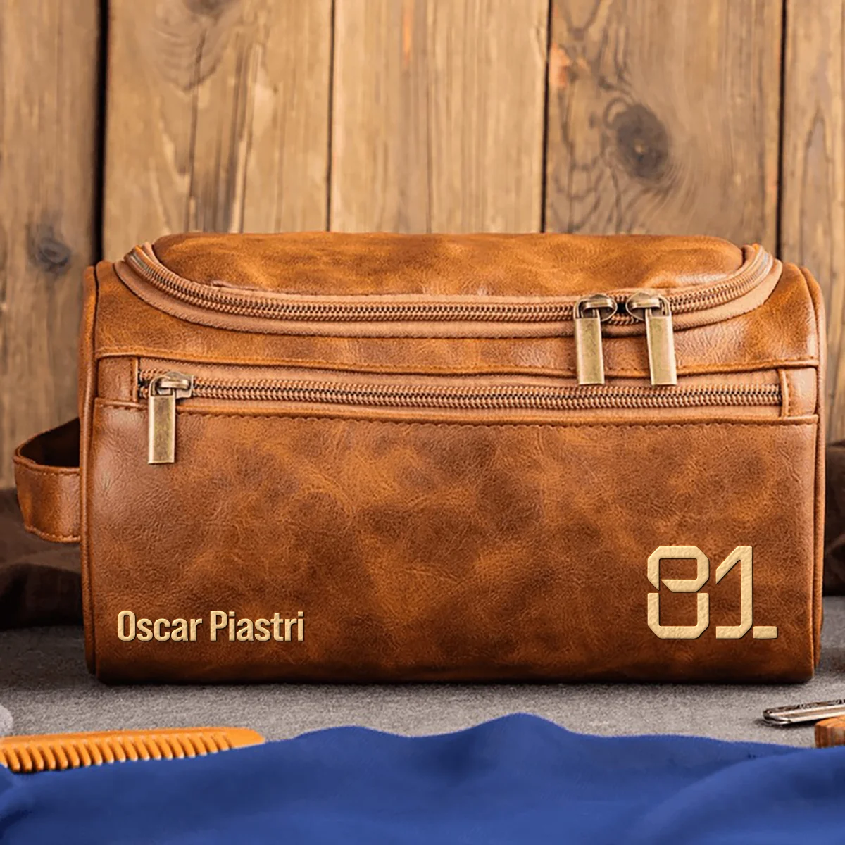 Oscar Piastri McLaren - Leather Toiletry Bag BL19425A81 - Light Brown