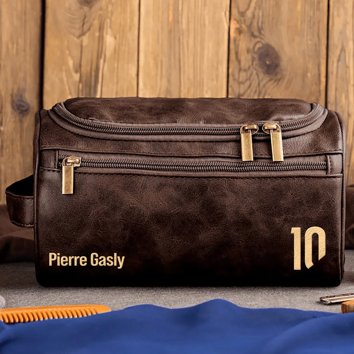 Pierre Gasly Alpine - Leather Toiletry Bag BL19425A10 - Coffee