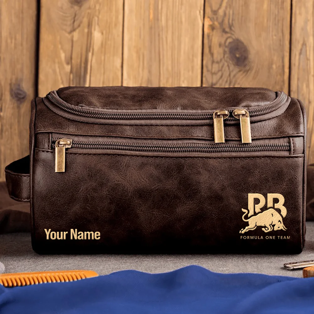 Racing Bulls F1 Team - Personalized Leather Toiletry Bag BL18425A1RAC - Coffee
