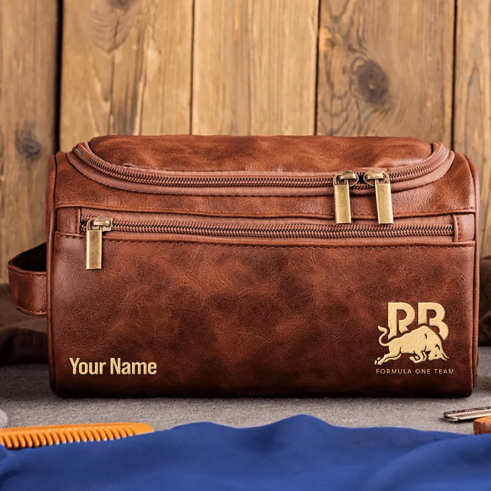 Racing Bulls F1 Team - Personalized Leather Toiletry Bag BL18425A1RAC - Dark Brown
