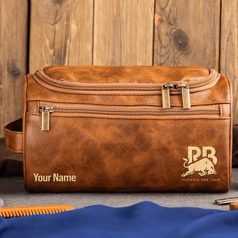 Racing Bulls F1 Team - Personalized Leather Toiletry Bag BL18425A1RAC - Light Brown