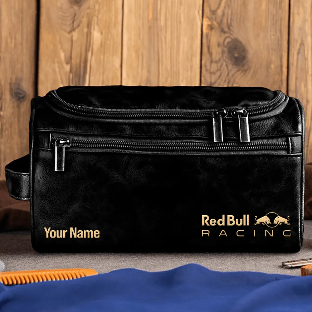 Red Bull Racing F1 Team - Personalized Leather Toiletry Bag BL18425A1RBR - Black