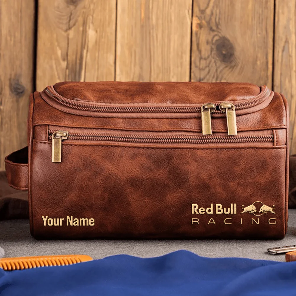 Red Bull Racing F1 Team - Personalized Leather Toiletry Bag BL18425A1RBR - Dark Brown