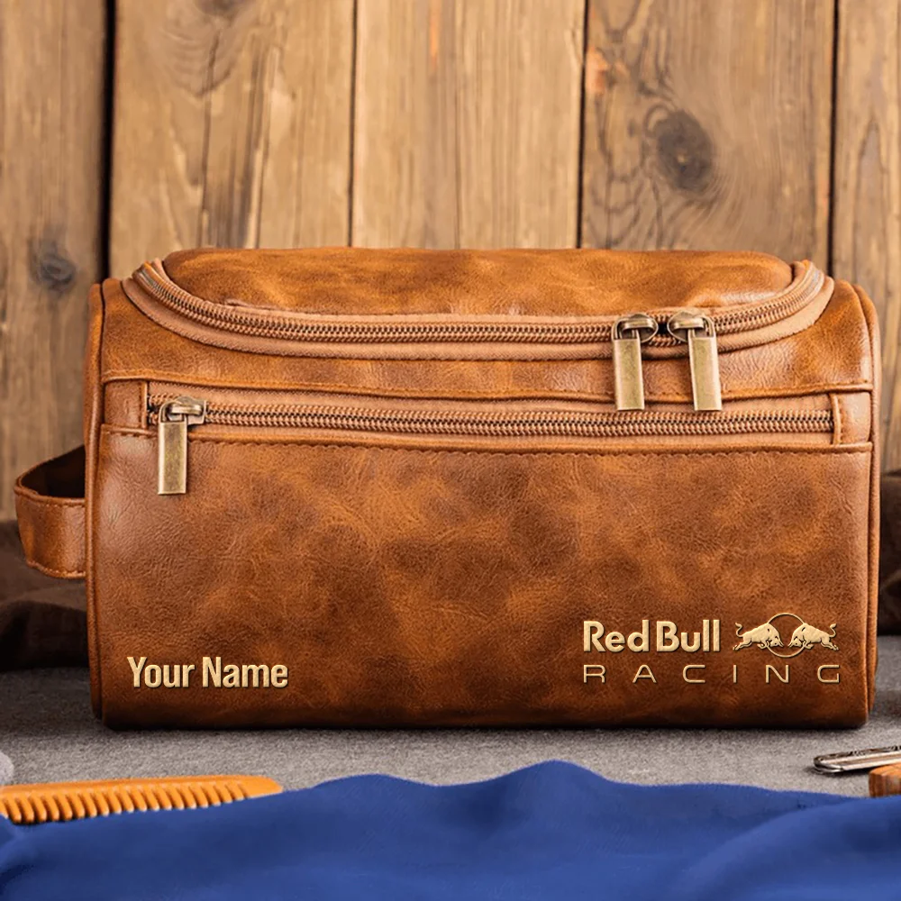 Red Bull Racing F1 Team - Personalized Leather Toiletry Bag BL18425A1RBR - Light Brown