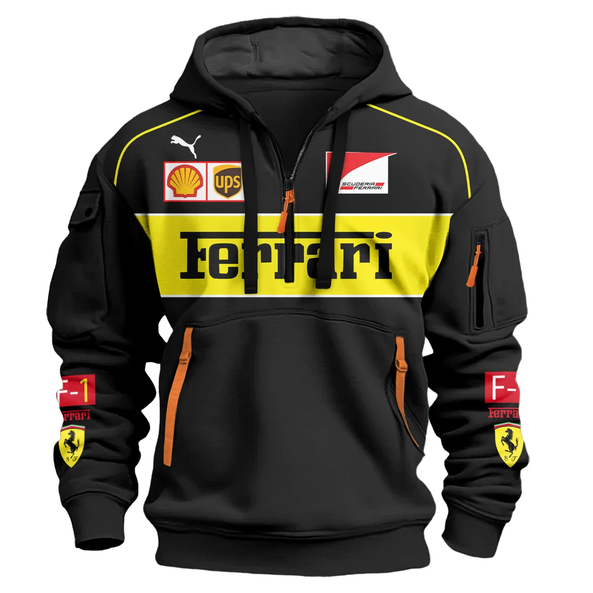 Scuderia Ferrari Racing F1 Hoodie Half Zipper All Over Prints BLF1R21325A3HZ - Black Yellow