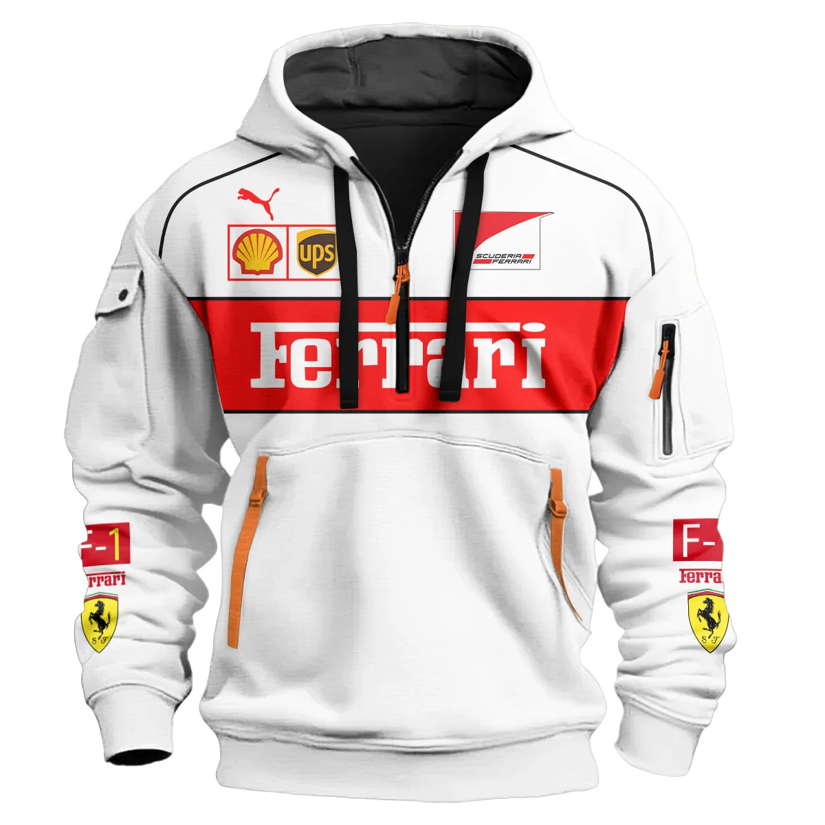 Scuderia Ferrari Racing F1 Hoodie Half Zipper All Over Prints BLF1R21325A3HZ - White