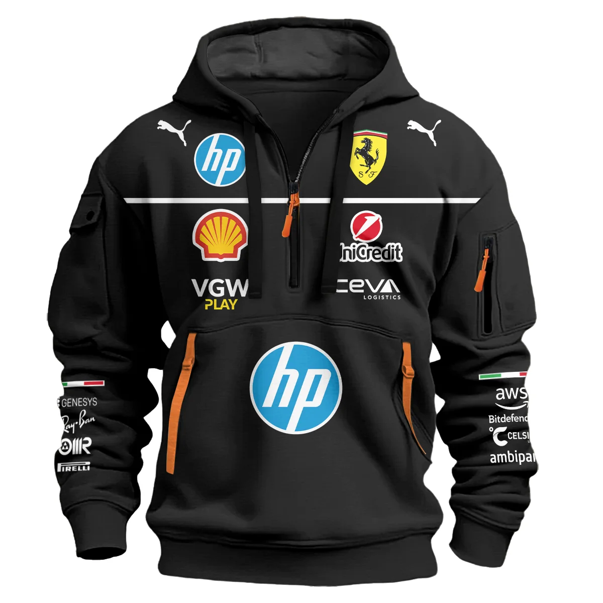 Scuderia Ferrari Racing F1 Hoodie Half Zipper All Over Prints BLF1R23325A3HZ - Black