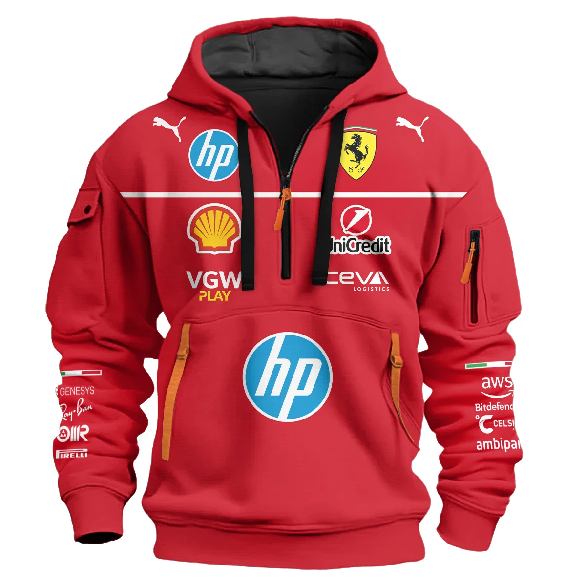 Scuderia Ferrari Racing F1 Hoodie Half Zipper All Over Prints BLF1R23325A3HZ - Red