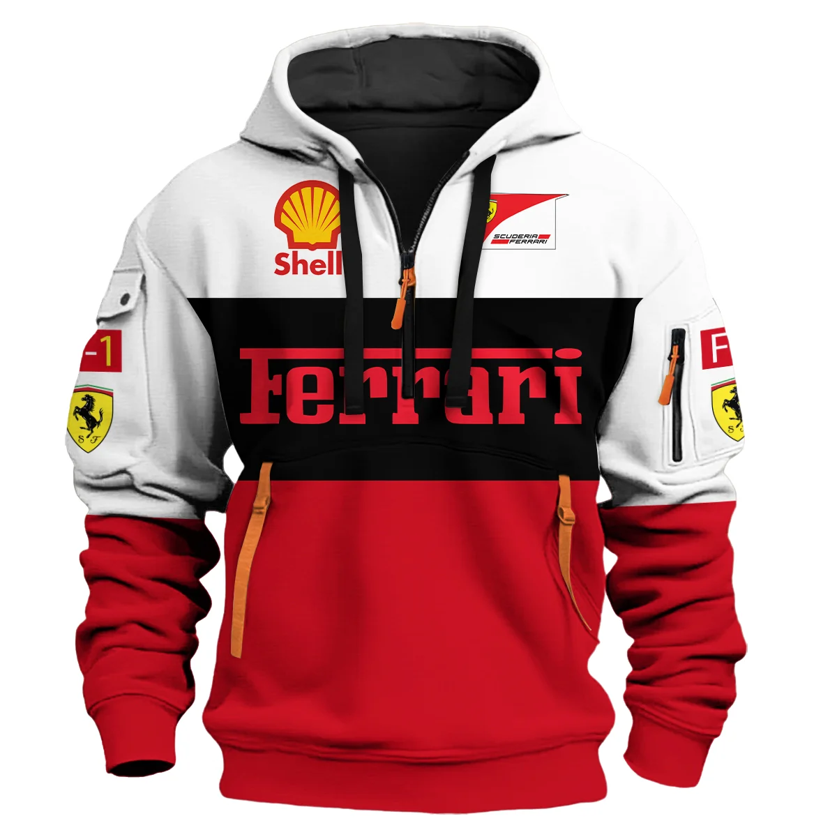 Scuderia Ferrari Racing F1 Hoodie Half Zipper All Over Prints BLF1R25325A3HZ - White Red