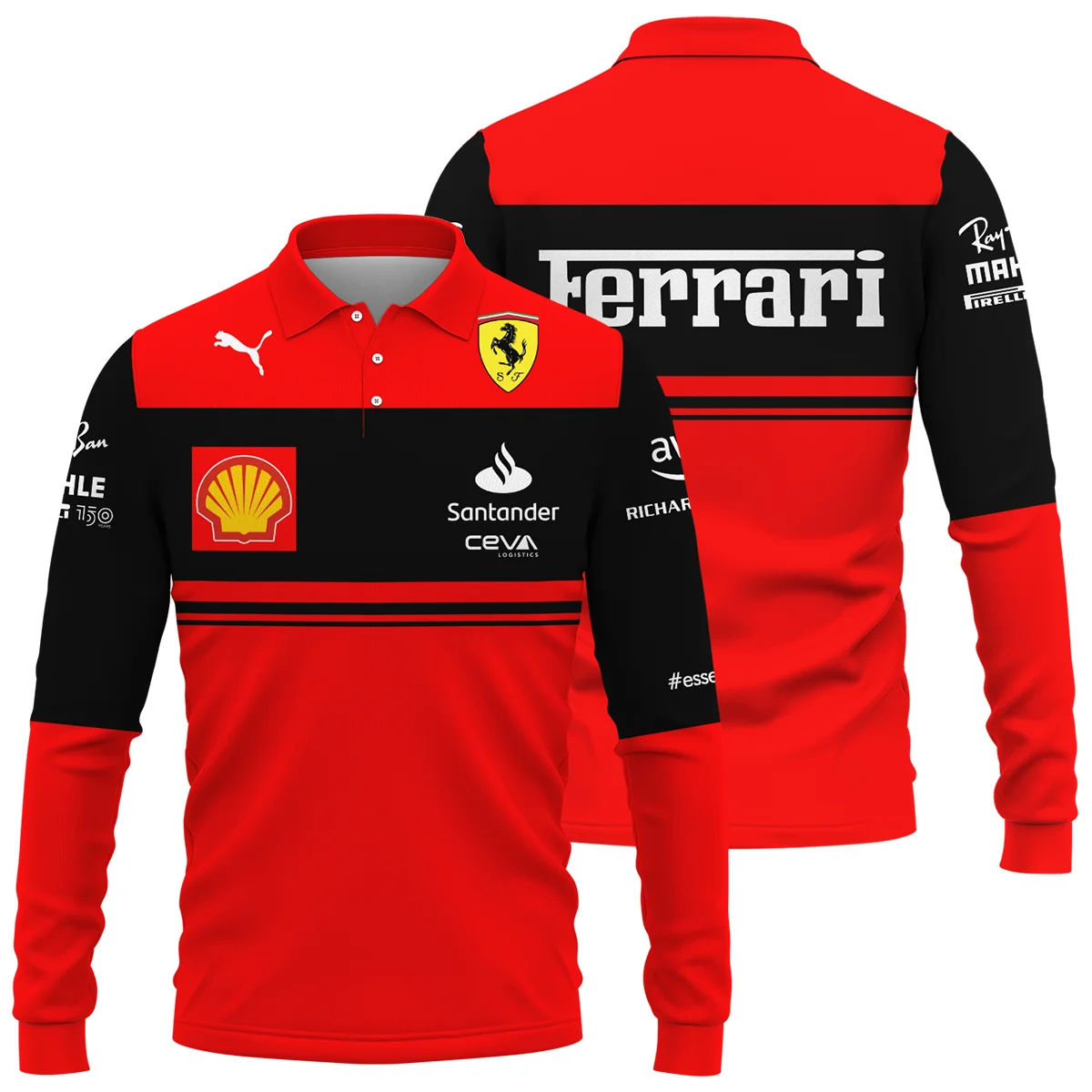 Scuderia Ferrari Racing F1 Long Polo Shirt All Over Prints BLF1R19325A1LPL