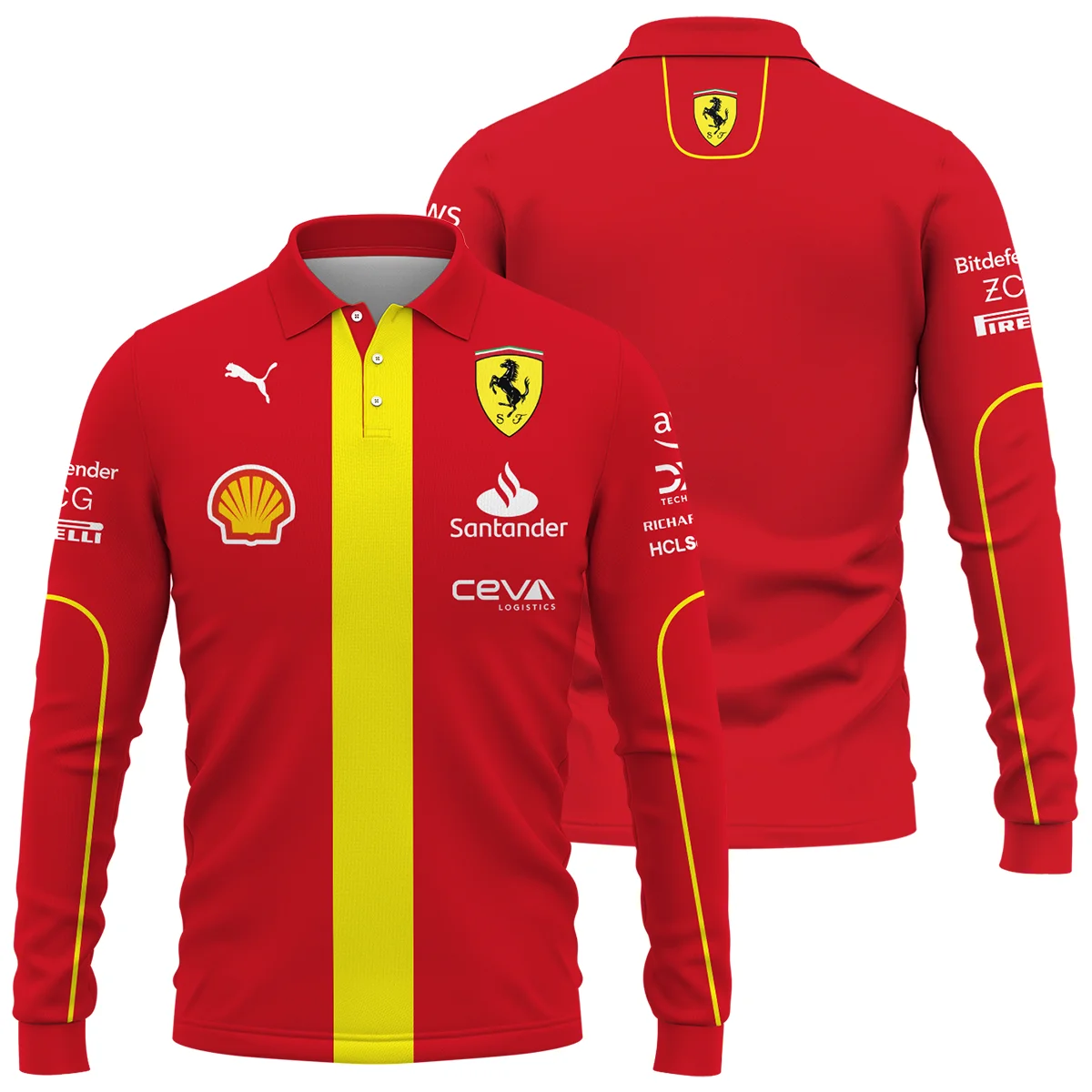 Scuderia Ferrari Racing F1 Long Polo Shirt All Over Prints BLF1R19325A3LPL