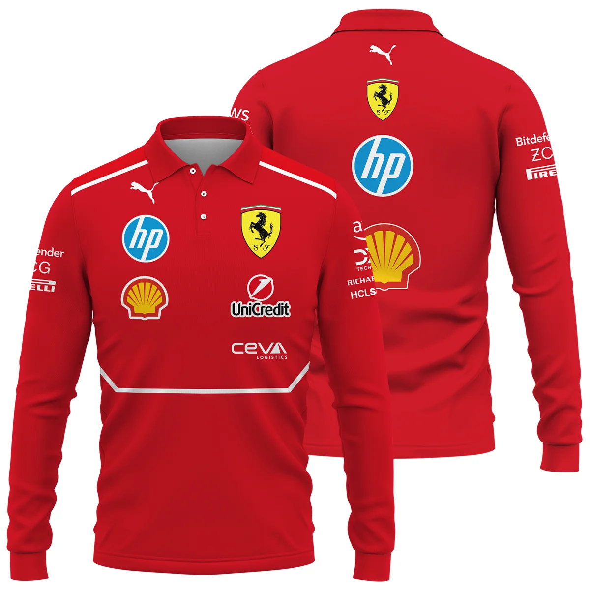 Scuderia Ferrari Racing F1 Long Polo Shirt All Over Prints BLF1R19325A5LPL