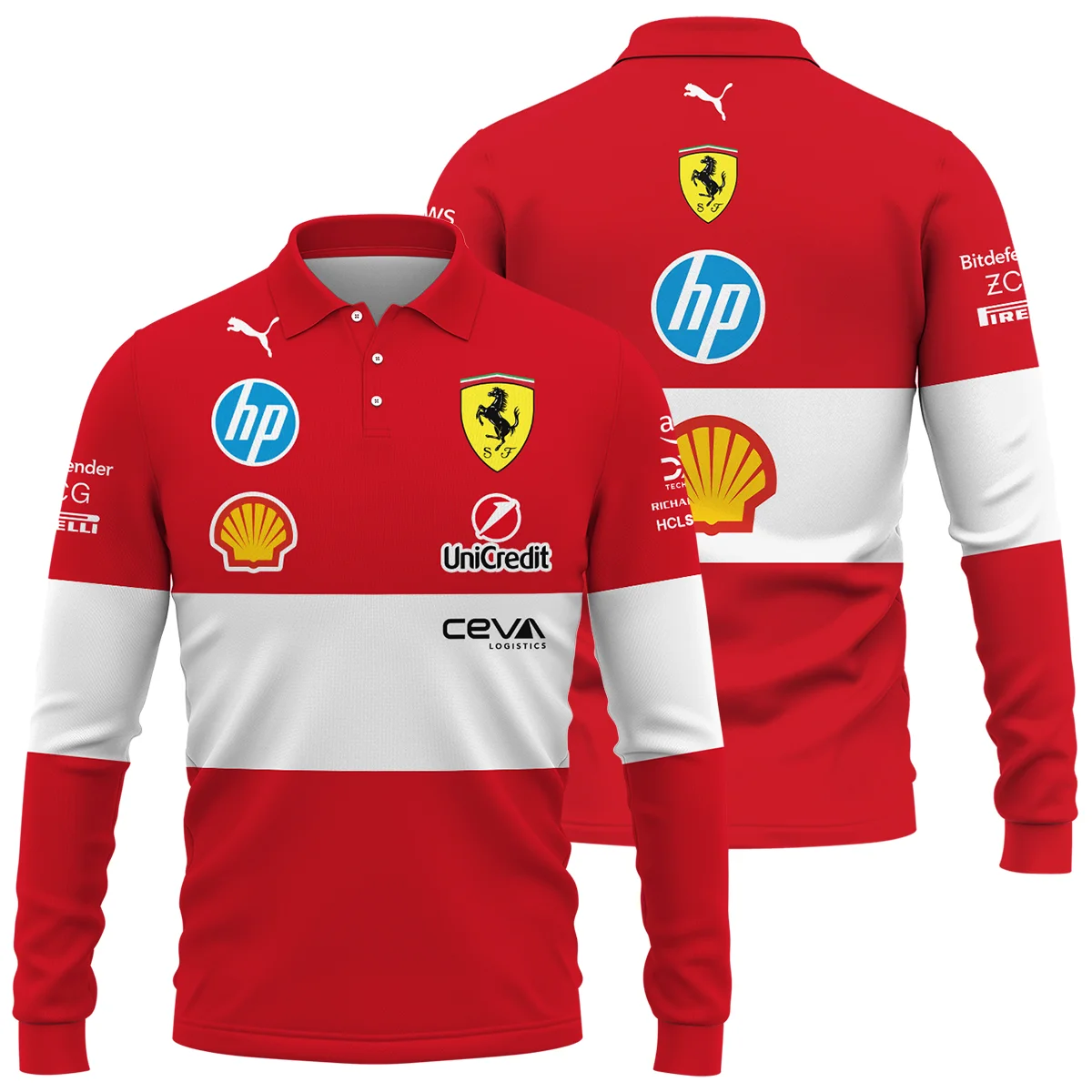 Scuderia Ferrari Racing F1 Long Polo Shirt All Over Prints BLF1R19325A6LPL