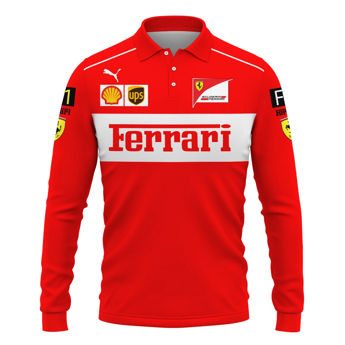 Scuderia Ferrari Racing F1 Long Polo Shirt All Over Prints BLF1R21325ALPL - Red