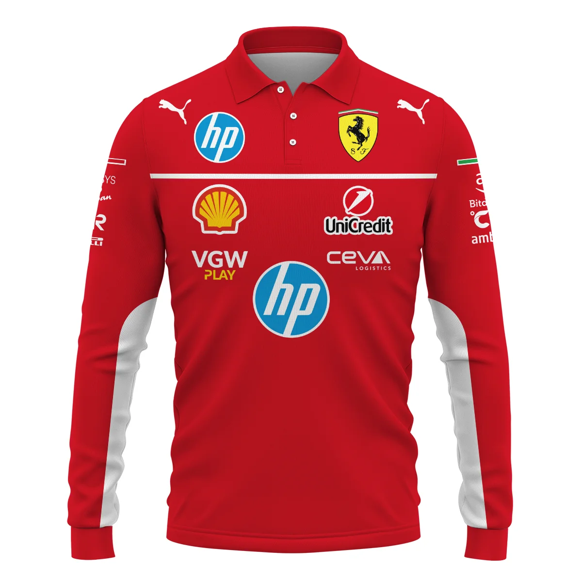 Scuderia Ferrari Racing F1 Long Polo Shirt All Over Prints BLF1R23325ALPL - Red