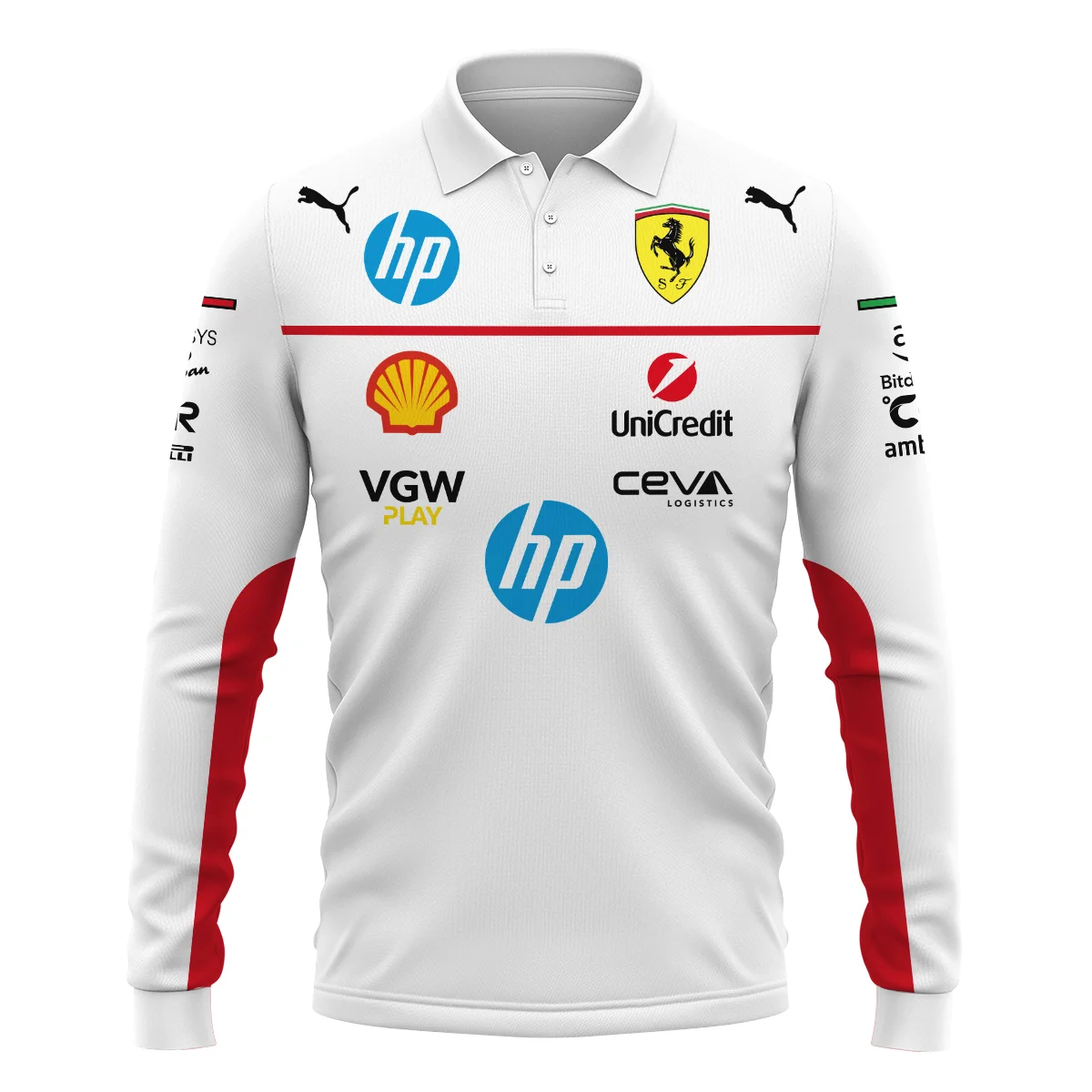 Scuderia Ferrari Racing F1 Long Polo Shirt All Over Prints BLF1R23325ALPL - White