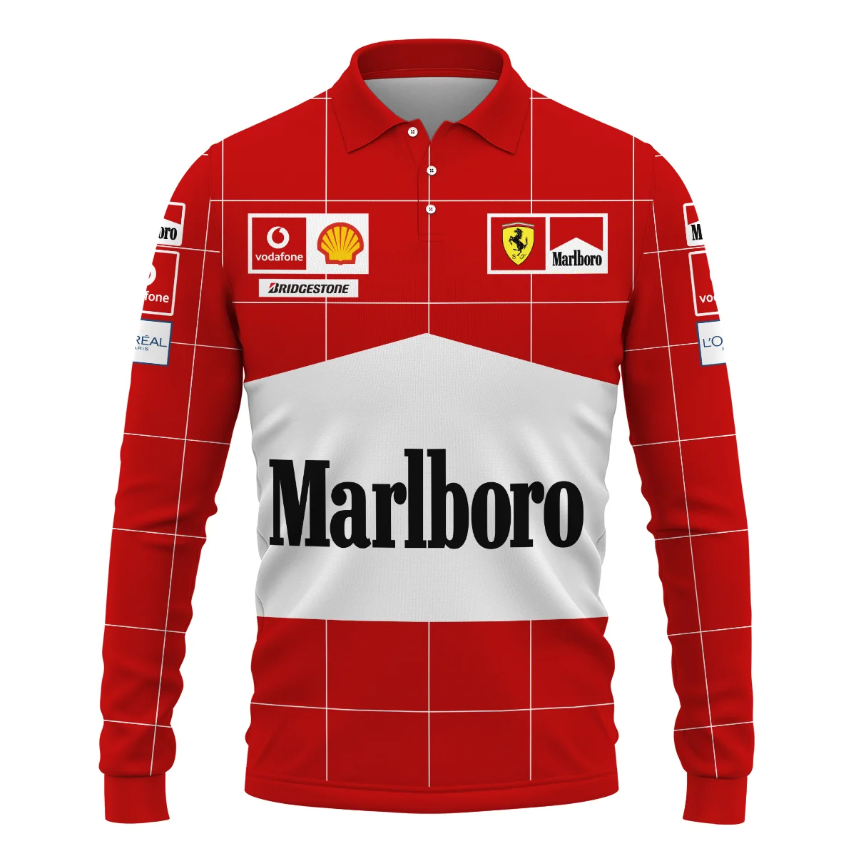Scuderia Ferrari Racing F1 Long Polo Shirt All Over Prints BLF1R26325ALPL - Red 1