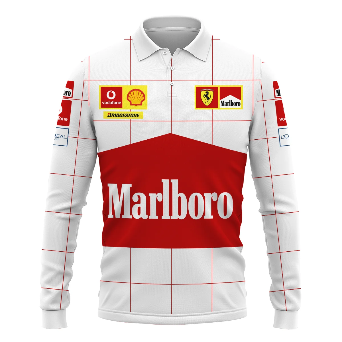 Scuderia Ferrari Racing F1 Long Polo Shirt All Over Prints BLF1R26325ALPL - White 1