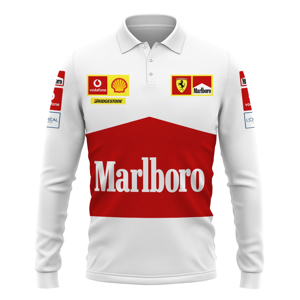 Scuderia Ferrari Racing F1 Long Polo Shirt All Over Prints BLF1R26325ALPL - White 2