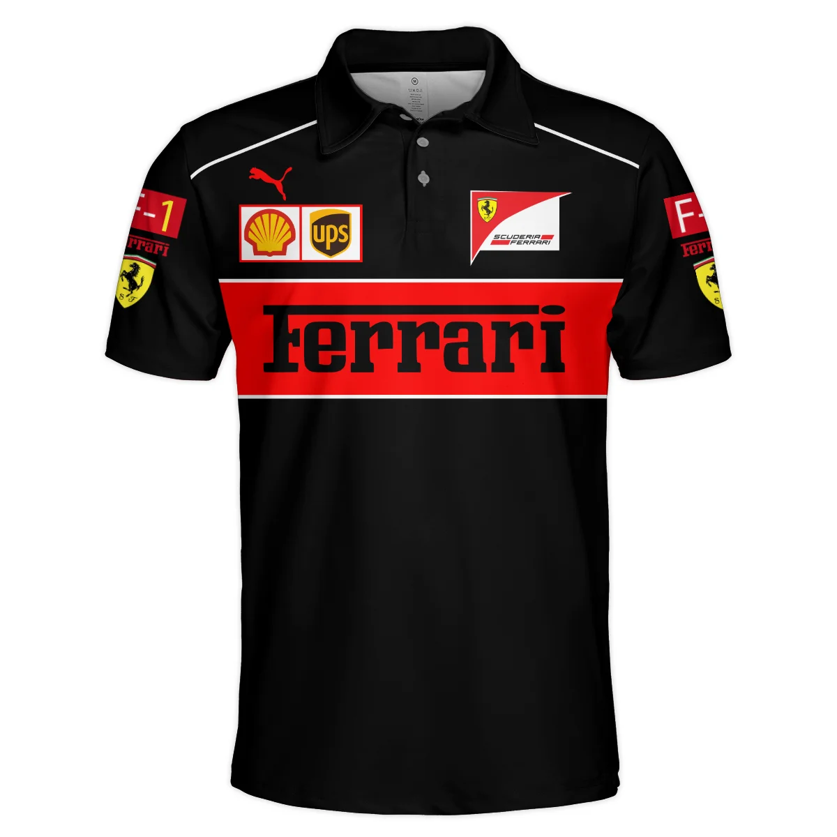 Scuderia Ferrari Racing F1 Polo Shirt All Over Prints BLF1R21325APL - Black
