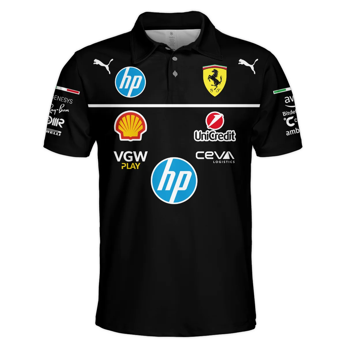 Scuderia Ferrari Racing F1 Polo Shirt All Over Prints BLF1R23325APL - Black