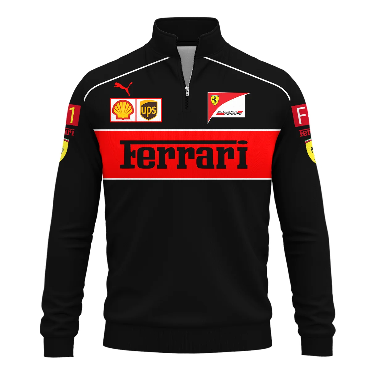 Scuderia Ferrari Racing F1 QuarterZip-Sweatshirt All Over Prints BLF1R21325AQTZ - Black