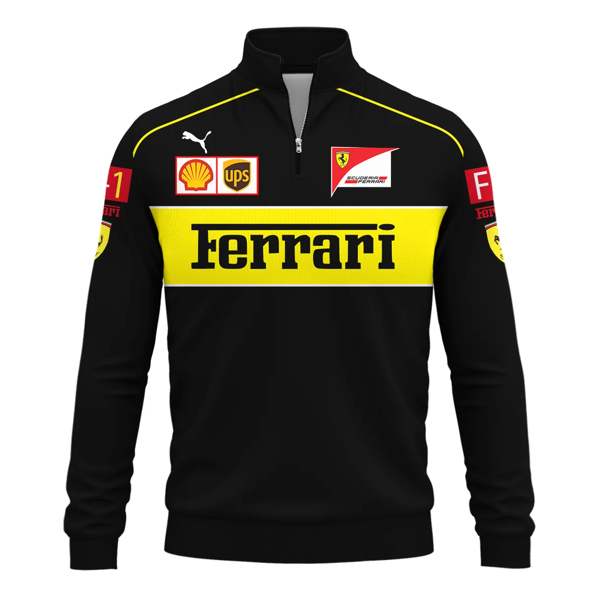 Scuderia Ferrari Racing F1 QuarterZip-Sweatshirt All Over Prints BLF1R21325AQTZ - Black Yellow
