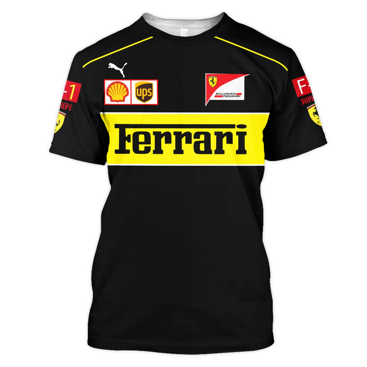 Scuderia Ferrari Racing F1 T-Shirt All Over Prints BLF1R21325ATS - Black Yellow