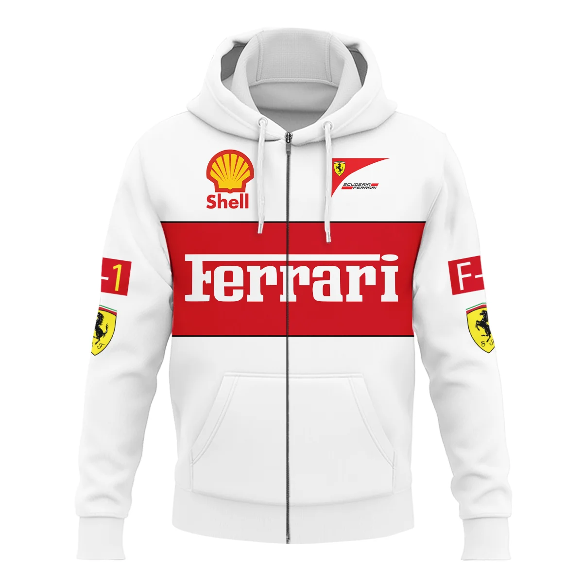 Scuderia Ferrari Racing F1 Zipper Hoodie All Over Prints BLF1R25325AZHD - White