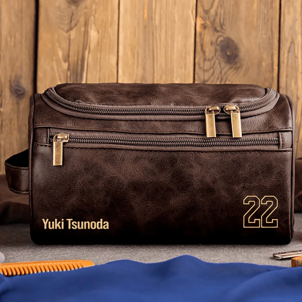Yuki Tsunoda Red Bull Racing - Leather Toiletry Bag BL19425A22 - Coffee