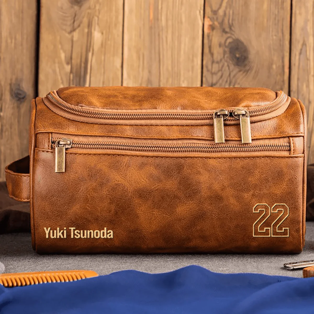 Yuki Tsunoda Red Bull Racing - Leather Toiletry Bag BL19425A22 - Light Brown