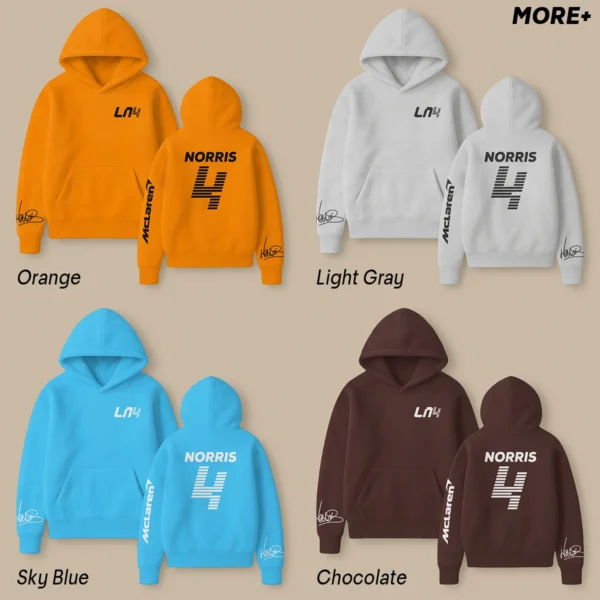 Lando Norris McLaren F1 Fashion Clothing For Racing Fans Unisex Hoodie BLNR25425 - Light Blue - Image 3