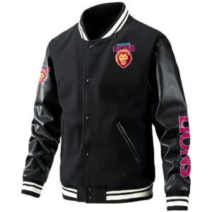 Brisbane Lions AFL Exclusive Logo Leather Baseball Jacket Sleeves HOAFL310525BBJ01BL - Black