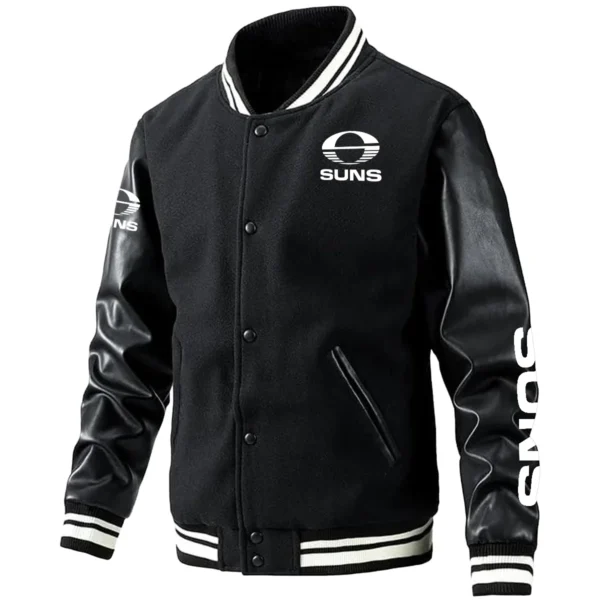 Gold Coast SUNS AFL Exclusive Logo Leather Baseball Jacket Sleeves HOAFL310525BBJ01GCFC - Black