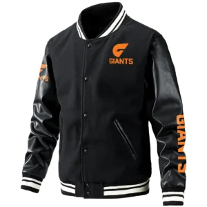 GWS Giants AFL Exclusive Logo Leather Baseball Jacket Sleeves HOAFL310525BBJ01GWS - Black