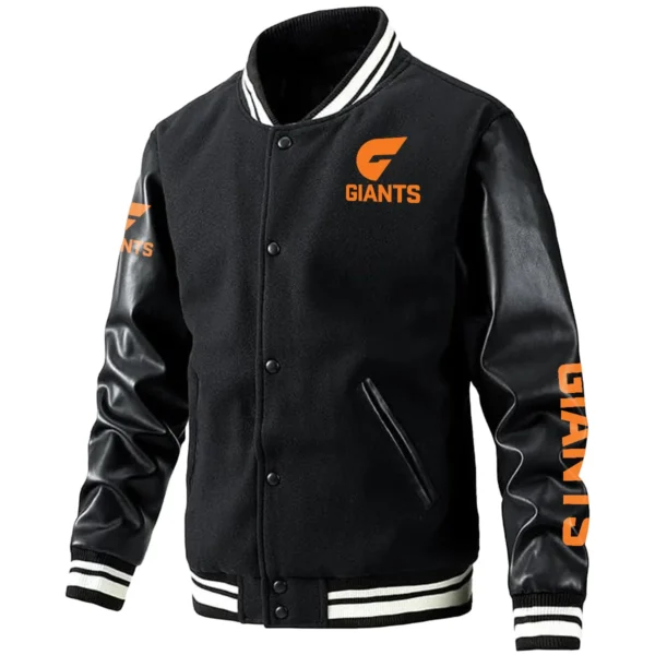 GWS Giants AFL Exclusive Logo Leather Baseball Jacket Sleeves HOAFL310525BBJ01GWS - Black