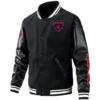 Melbourne Demons AFL Exclusive Logo Leather Baseball Jacket Sleeves HOAFL310525BBJ01MELB - Black