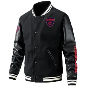 Melbourne Demons AFL Exclusive Logo Leather Baseball Jacket Sleeves HOAFL310525BBJ01MELB - Black