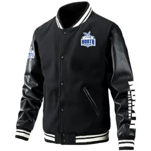North Melbourne Kangaroos AFL Exclusive Logo Leather Baseball Jacket Sleeves HOAFL310525BBJ01NMFC - Black