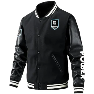 Port Adelaide Power AFL Exclusive Logo Leather Baseball Jacket Sleeves HOAFL310525BBJ01PORT - Black